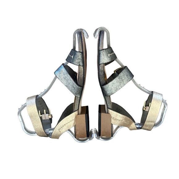 Naked Feet Zeke Two Tone Metallic Buckle Block Heel Sandals Women’s Size 10 - Picture 6 of 10